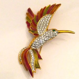Rhinestone Hummingbird pin with painted enamel